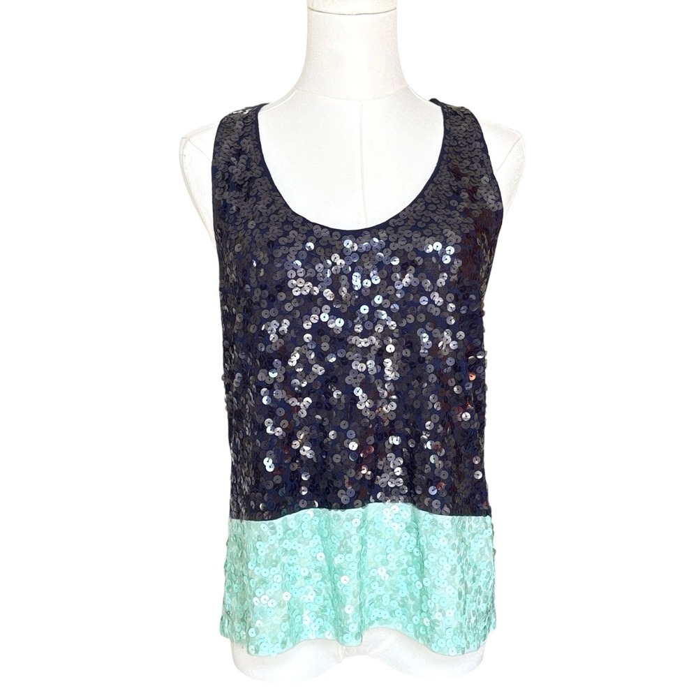J Crew Womens Sz S Tank Top Sequin Color Block Navy Mint Green